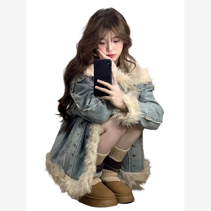 复古羊羔毛牛仔毛毛外套女冬季新款夹棉加厚棉衣百搭宽松棉服上衣,淘宝优惠券,粉丝福利购,淘宝优惠卷
