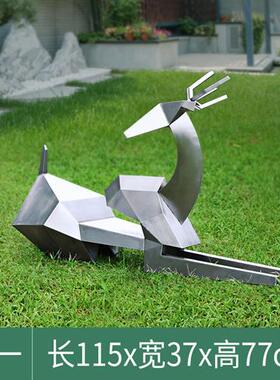 不锈钢抽象大角鹿雕塑镂空鹿摆件户外别墅酒店会所房地产美陈装饰