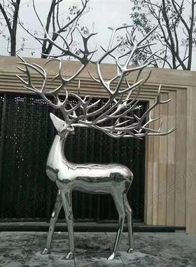 不锈钢鹿雕塑定制户外景观小品园林摆件铁艺金属镜面镂空几何小鹿