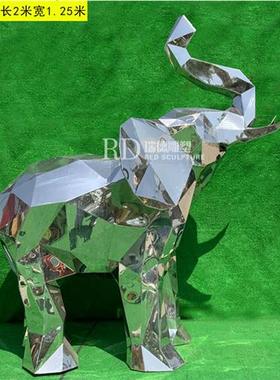 不锈钢几何切面象雕塑定制房地产块面熊动物网红打卡大象发光摆件