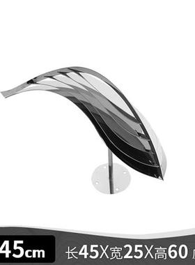 酒店售楼处地产轻奢水池镜面不锈钢抽象创意鱼摆件雕塑装饰品定制