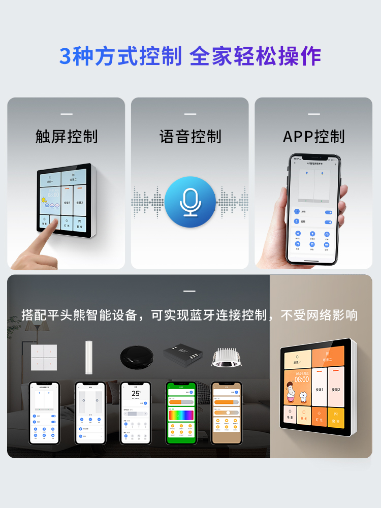 PTX平头熊AK中控屏智能屏幕开关高清接入米家APP触摸全面屏 - 图1