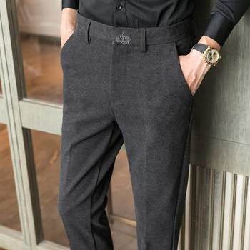 Straight-leg trousers men's suit trousers business casual trousers season woolen drape slim feet nine points 0725j