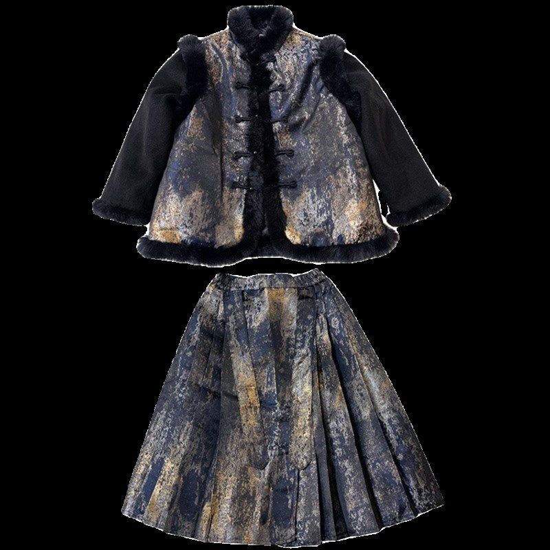 儿童唐装男童新中式马面r裙套装秋冬中国风羽绒服男孩汉服拜年衣,淘宝优惠券,粉丝福利购,淘宝优惠卷