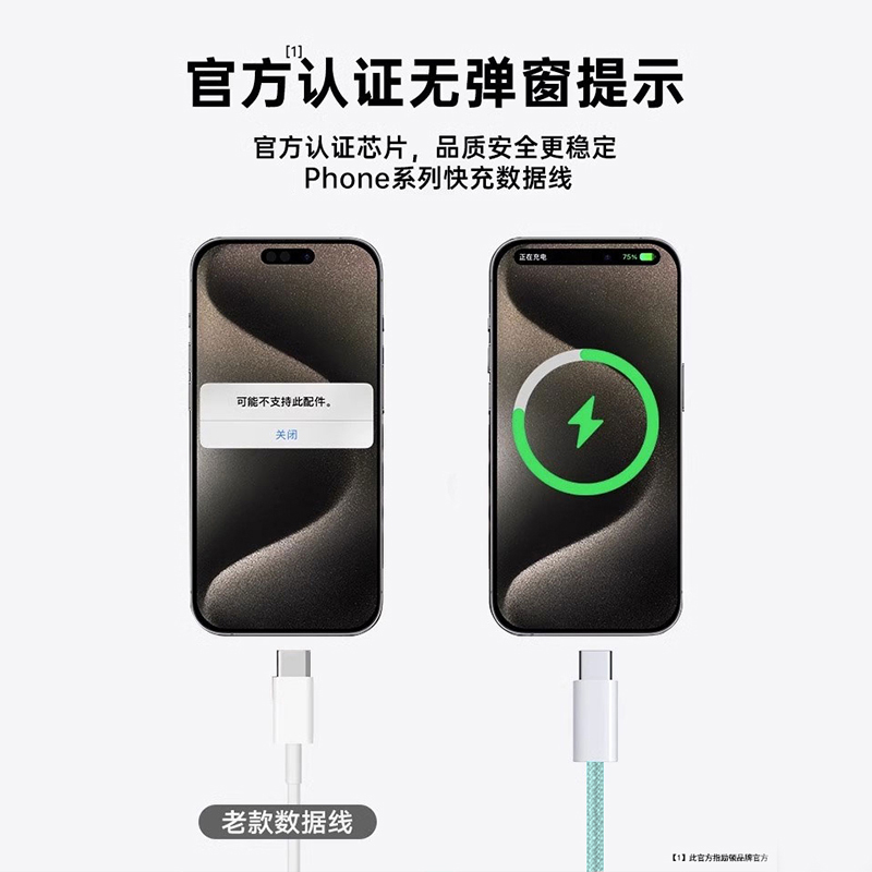 快充数据线适用苹果15充电线iPhone15充电器线30W正品15promax双口type-c编织闪充线2米加上车载usb-c传输线 - 图1