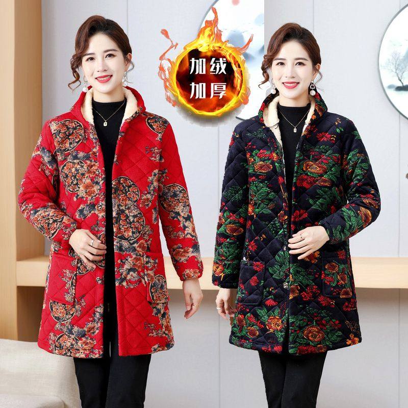 四川省省服罩衣女款妈妈冬装中长款加绒棉衣印花棉袄外套加厚大衣,淘宝优惠券,粉丝福利购,淘宝优惠卷