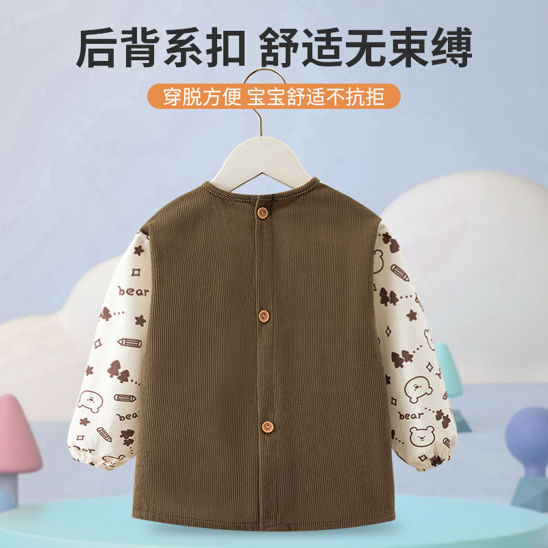 Children's smock, baby's eating bib, waterproof and anti-dirty rice pocket, boys' apron, autumn and winter style, girls dress backwards