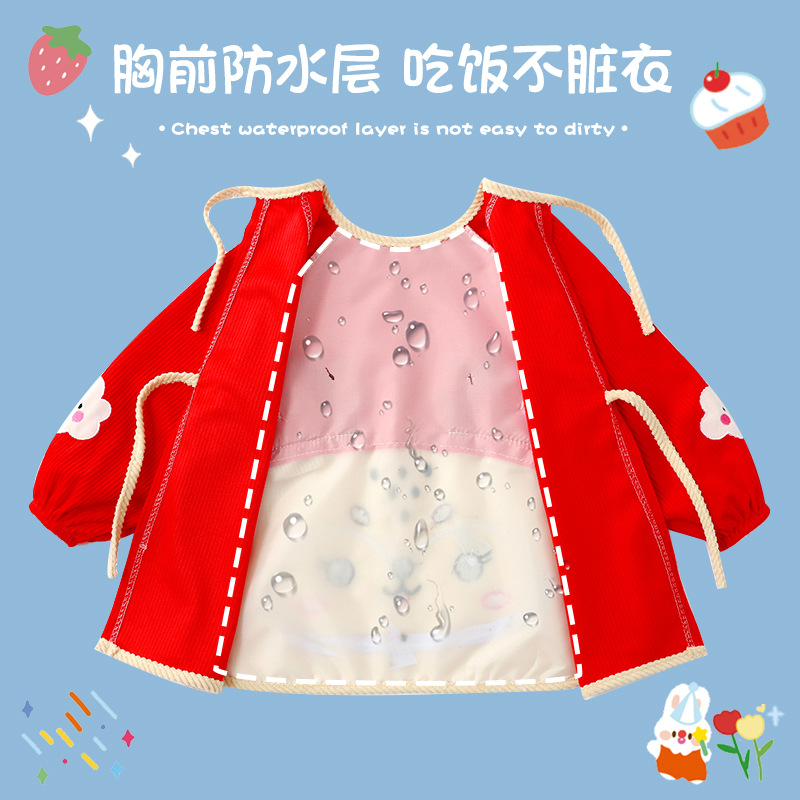 Autumn and winter eating waterproof corduroy baby smock baby rice pocket reverse dressing anti-dirty apron for boys and girls