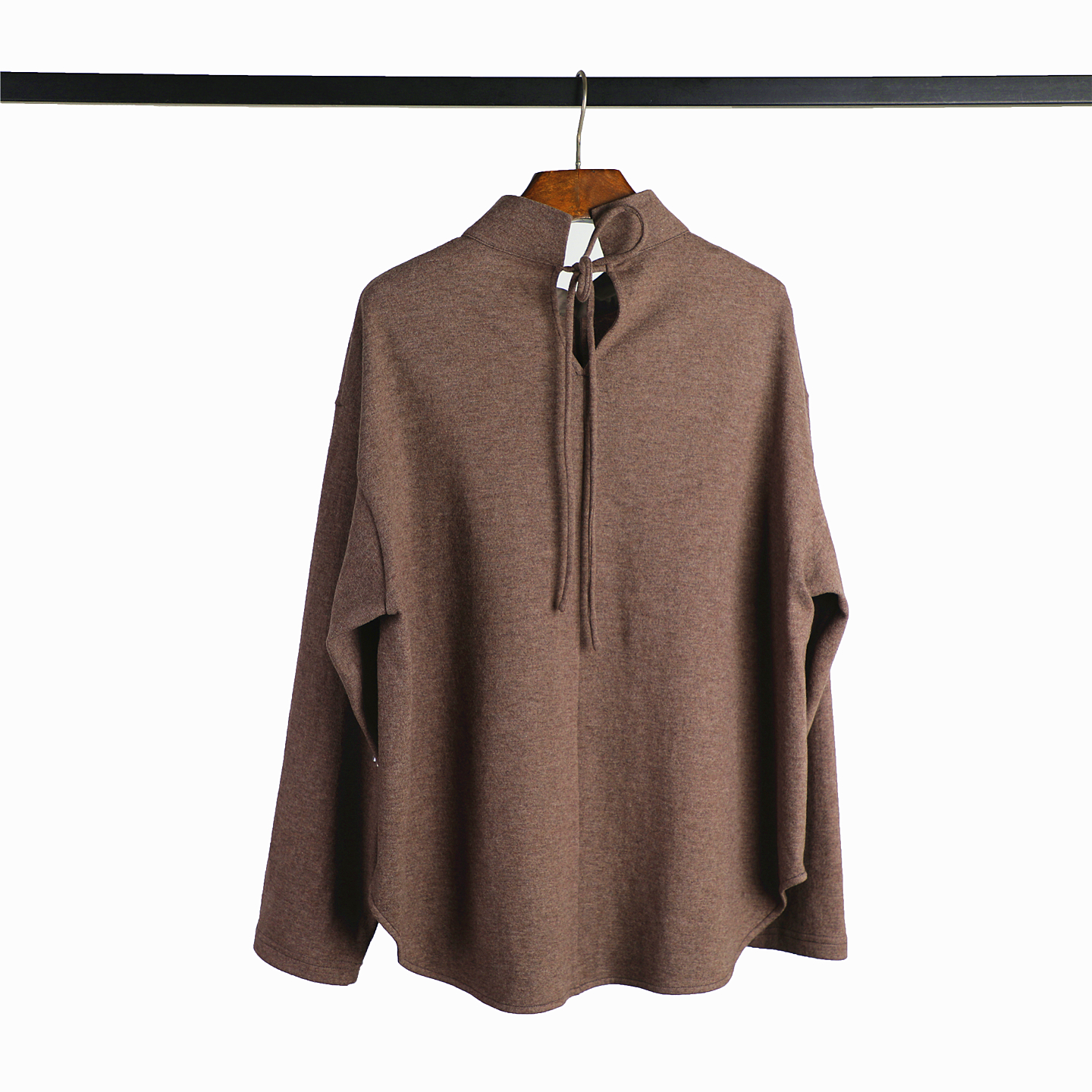 小众设计师款  后背系带设计 宽松立领毛针织上衣女 - 图3