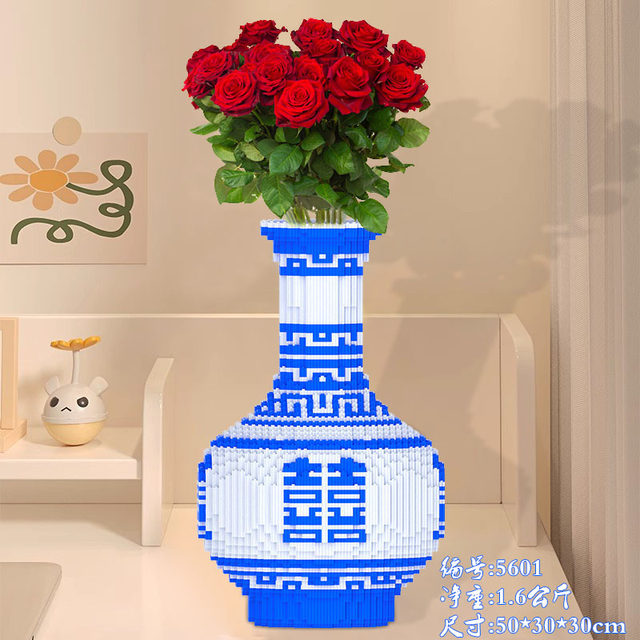 Tiny particle educational blue and white porcelain potted building block ornaments