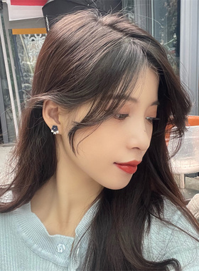 棉左日韩哑光宝蓝色小花