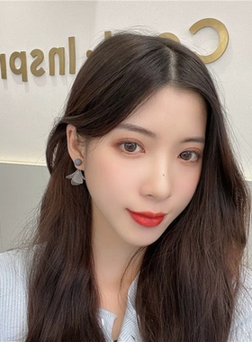 棉左小清新白色花瓣耳环