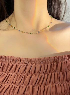 棉左女彩色水晶串珠项链