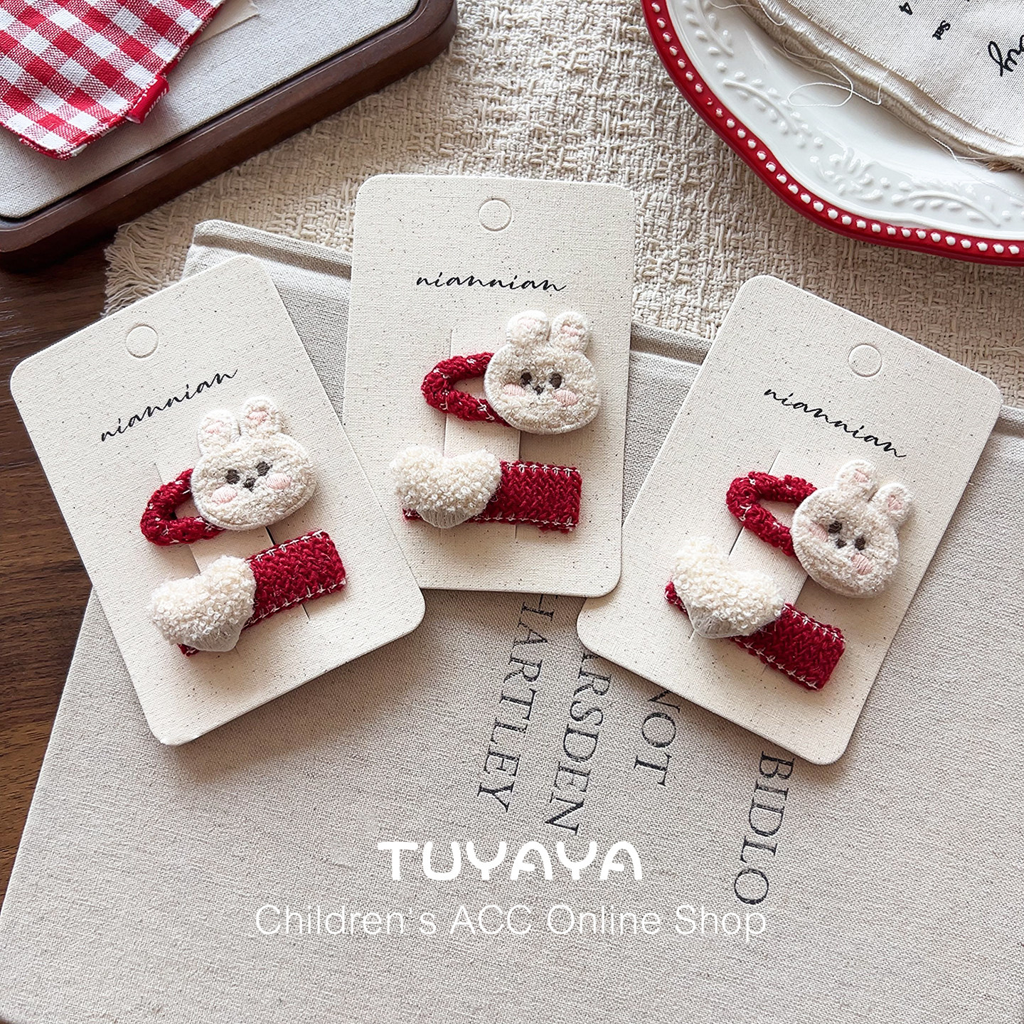 儿童新年韩系爱心发夹婴儿宝宝红色过年卡通兔子喜庆发饰发卡头饰,淘宝优惠券,粉丝福利购,淘宝优惠卷