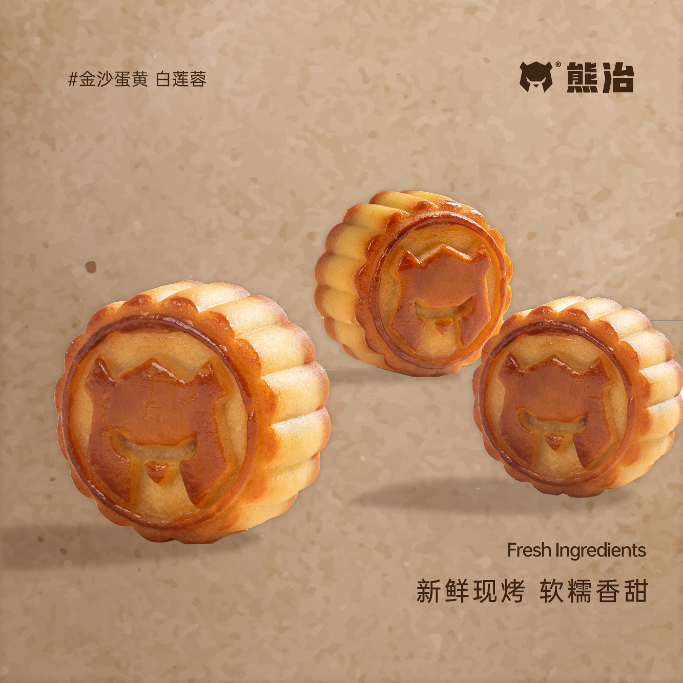 熊治月饼广式蛋黄莲蓉豆沙传统五仁夹心糕点中秋礼品整箱10枚团购