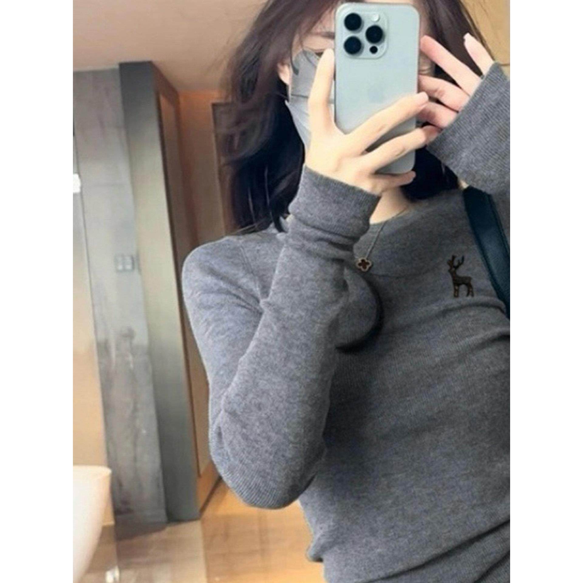 灰色长袖针织打底衫女2025新款秋冬内搭修身毛衣轻熟巨好看的上衣,淘宝优惠券,粉丝福利购,淘宝优惠卷