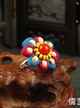 民族风布艺花朵戒指部分手工小