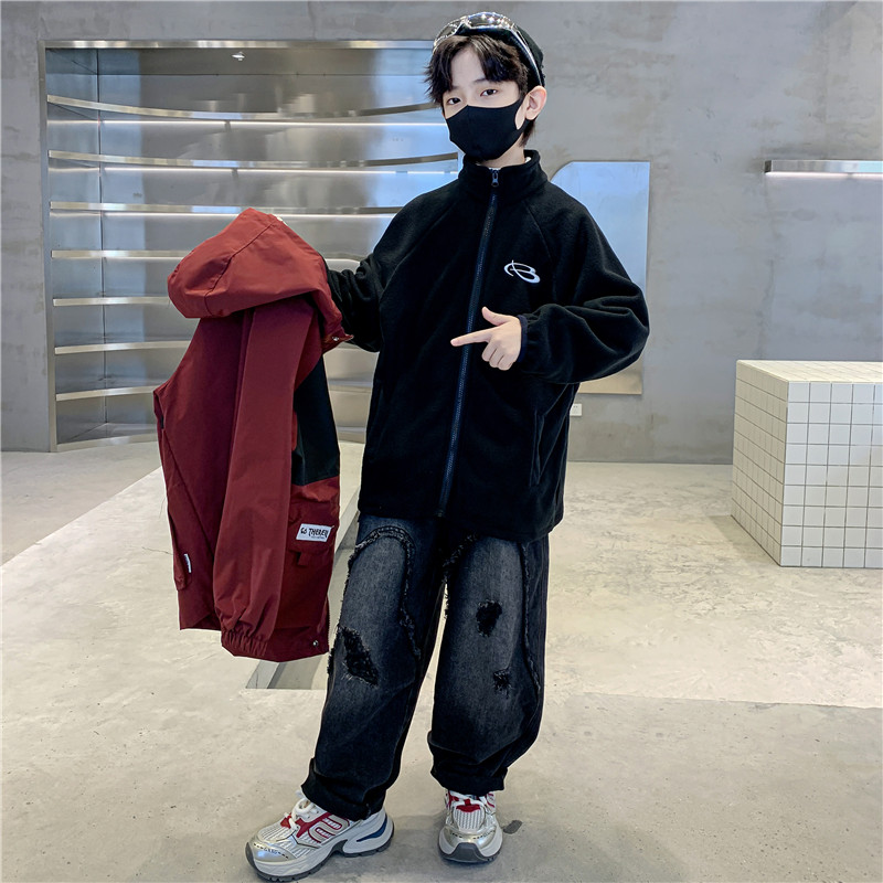 男童冲锋衣外套秋冬款2024新款男孩三合一大版衣服儿童冬装加厚潮