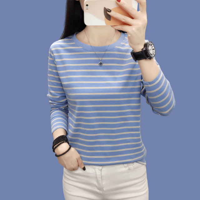 2025 autumn new pure cotton striped long-sleeved T-shirt