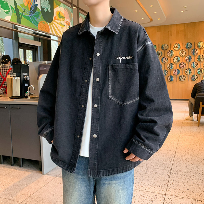 春秋季牛仔外套男孩初中高中学生衬衫夹克青少年帅气大童男装上衣 - 图0