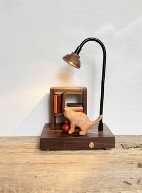 原木风木a雕猫咪小众卧室床头民宿装饰创意礼品氛围木质摆件小夜