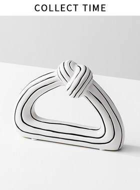 北欧简约黑白陶瓷条纹摆件家居客厅装饰品样板间玄关摆设组合套装