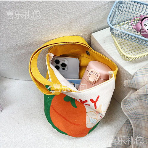 帆布水桶包礼品袋原创卡通帆布手提包满月宴伴手礼布袋可爱小拎包 - 图2