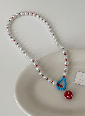 草莓项链串珠锁骨链女珠子