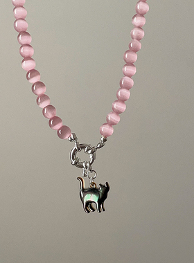 猫咪项链串珠锁骨链女猫眼石