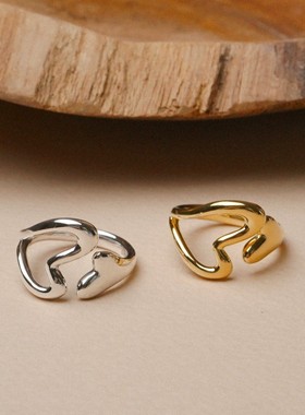 镂空爱心开口戒指RONERAI合金女