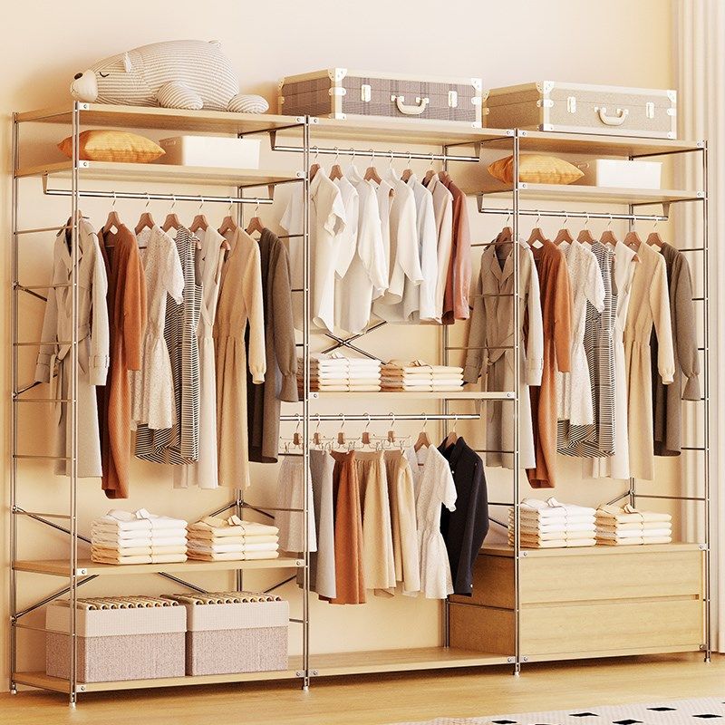 开放式衣柜带储物柜一体靠墙卧室步入式衣帽间架子落地衣架置物架,淘宝优惠券,粉丝福利购,淘宝优惠卷