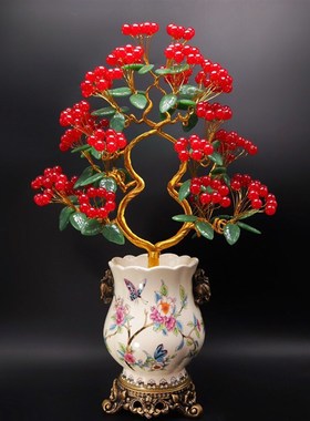 水晶发财树红玉髓摇钱树家居摆件客厅玄关酒柜店铺开业乔迁送礼品