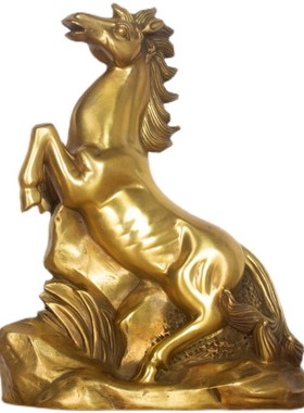 纯黄铜马摆件精工十二生肖马马到成功聚宝盆马摆件招财进宝装饰品