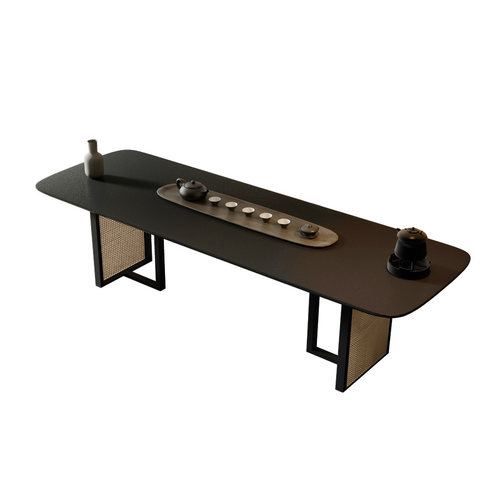 侘寂风实木泡茶桌简约功夫茶几大板茶台办公室新中式茶桌椅组合 - 图3