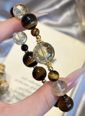 水晶手串天然黄虎眼石柠檬晶手链