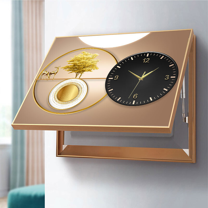 新品电箱遮挡电表箱装饰画带钟表免打孔J挂画客厅挂钟画现代轻奢 - 图0