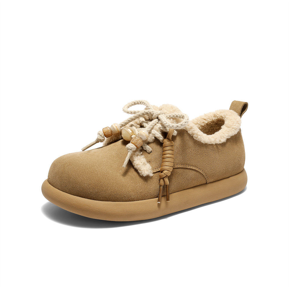 森达面包工坊牛皮毛毛鞋女25冬舒适保暖毛绒雪地靴棉鞋ZTI60DM5,淘宝优惠券,粉丝福利购,淘宝优惠卷