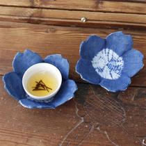 蓝言手工棉麻草木扎染杯垫茶道隔热垫杯托中国风创意布艺茶具配件