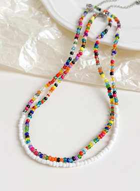 彩色串珠项链简约多巴胺甜美风