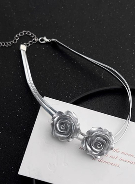 银色玫瑰花项链颈链轻奢小众