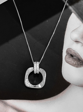 银色几何方形项链高级简约小众