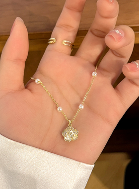 山茶花珍珠款项链法式轻奢