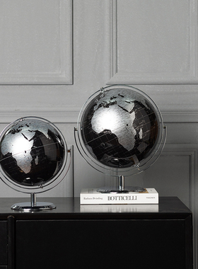 现代轻奢金银黑色地球仪摆件简约样板间书房客厅玄U关办公室装饰