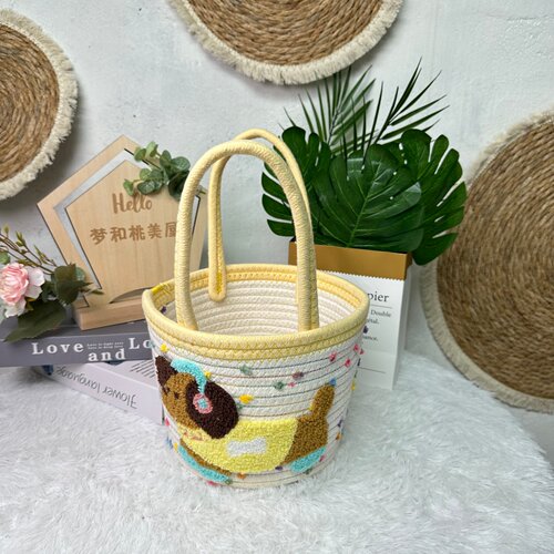 腊肠狗提篮杂物收纳篮包芯棉绳手工工艺品摆件玄关挂篮收纳 - 图2