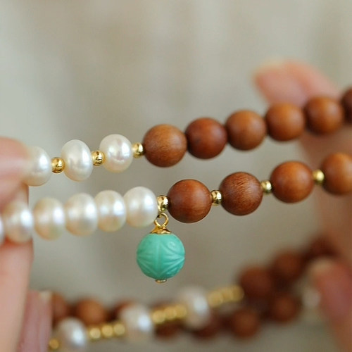 珍氏珠宝天然淡水珍珠项链女 55cm 叠搭木珠新中式国潮毛衣链颈链 - 图3