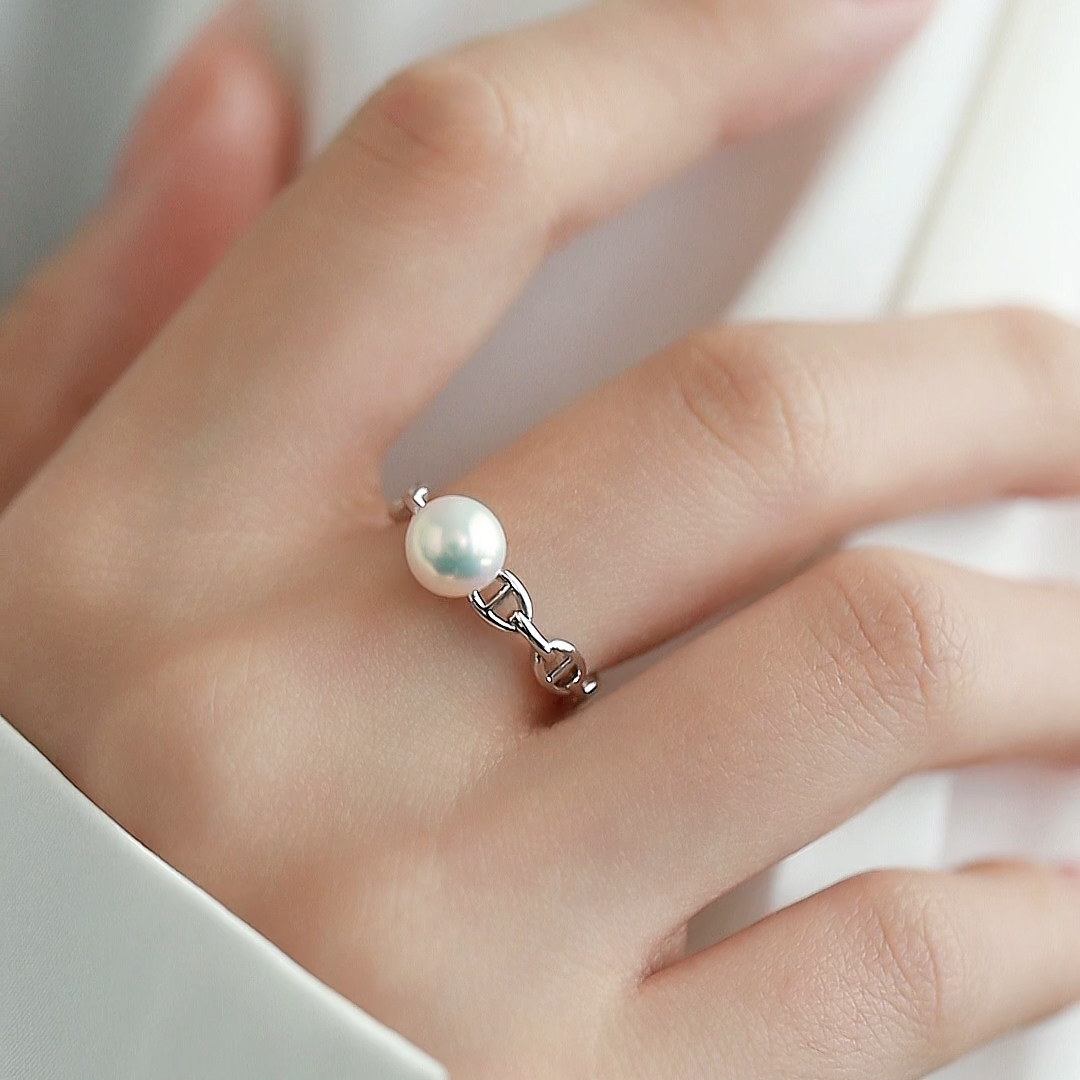 Jane's Jewelry Natural Freshwater Pearl Ring for Women, Round Pig Nose, High-end Exquisite Fashion Open Ring