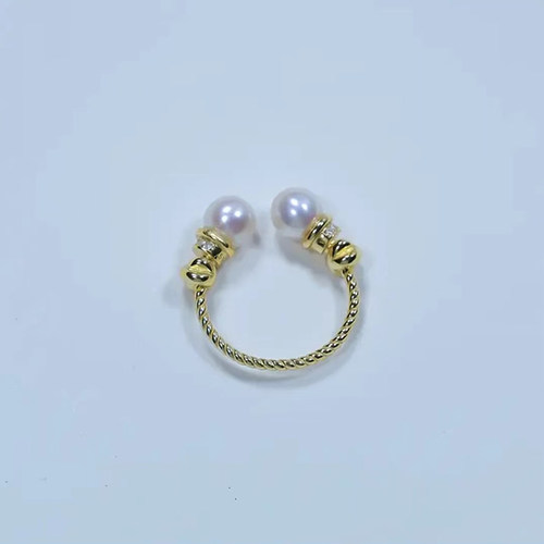 珍氏珠宝天然淡水珍珠戒指女款正圆强光双珠轻奢可调节开口食指戒 - 图3