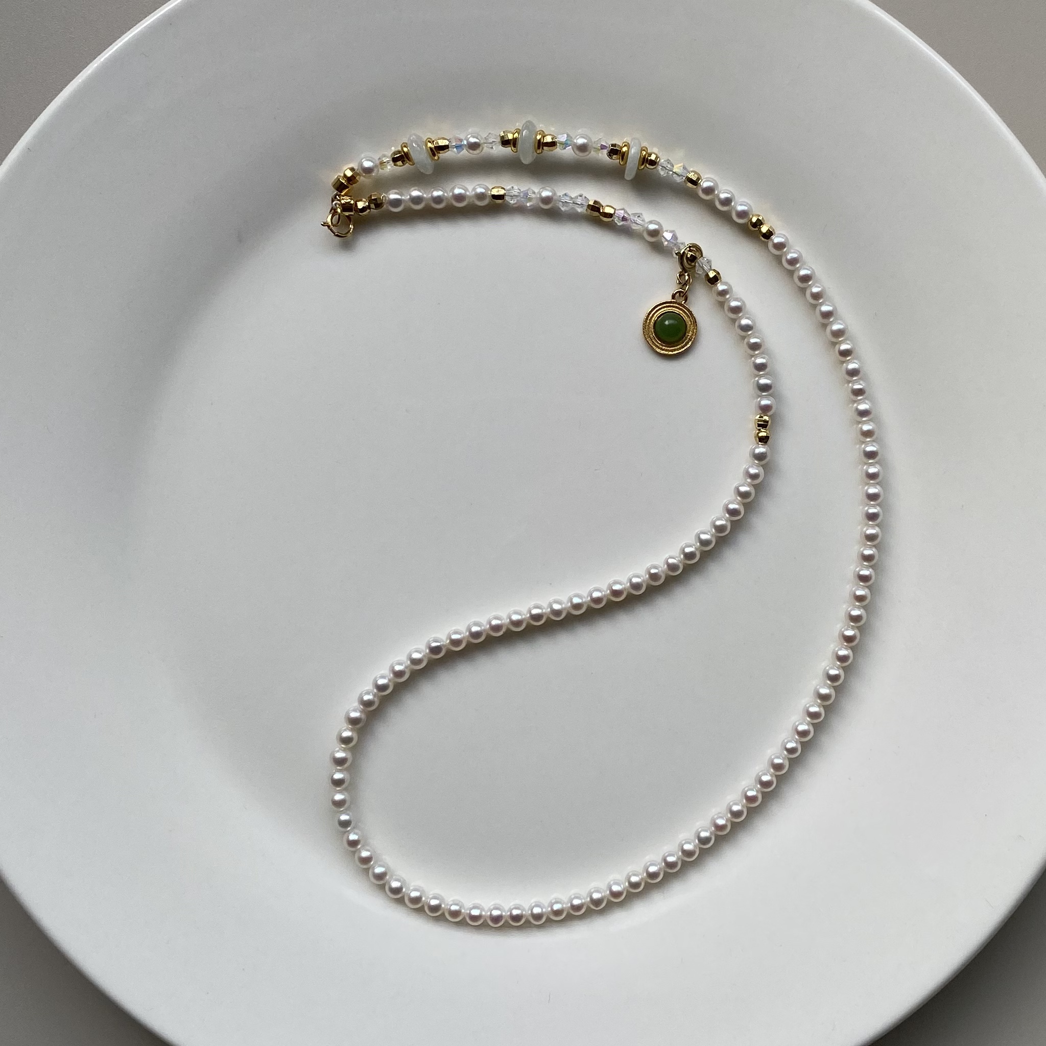 珍氏珠宝天然淡水baby珠项链女款 新中式翡翠和田碧玉长款颈链 - 图3