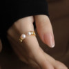 Jane's Jewelry Natural Freshwater Pearl Ring Women's Round Strong Light Double Beads Light Luxury Adjustable Opening Index Finger Ring
