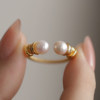 Jane's Jewelry Natural Freshwater Pearl Ring Women's Round Strong Light Double Beads Light Luxury Adjustable Opening Index Finger Ring